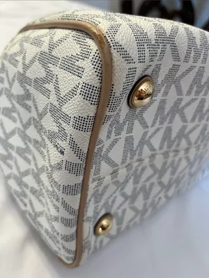 Michael Kors White & Beige Logo Satchel with Gold Hardware thumbnail 11