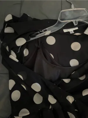 Vintage Sandra Darren black polka dot dress with ruffles Size: 10 #polkadot thumbnail 5