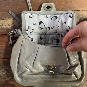 COACH Poppy Silver Metallic Gray Leather Crossbody Bag 🧡🎀 thumbnail 8