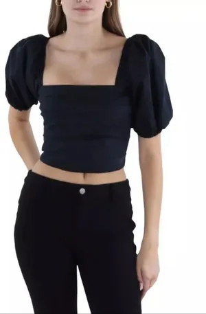 Abercrombie & Fitch Square Neck Ruched‎ Puff Sleeve Top Black Size Small NWT thumbnail 1