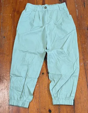 Halara Womens Jogger Pants Mid Rise Pleated Pockets Cotton Twill Green Medium‎ thumbnail 1