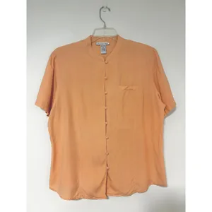 Anna and Frank Womens XL Peach 100% Silk Short Sleeve Mandarin Collar Blouse thumbnail 2