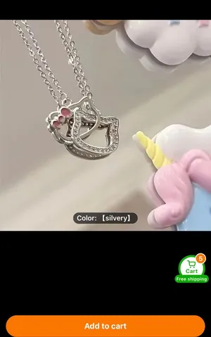 Hello Kitty Interlocking Rhinestone Silver Necklace thumbnail 2