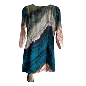 Socialite Olive Teal Abstract Marble Print Wrap Mini Dress WDR121749-N New Small thumbnail 6