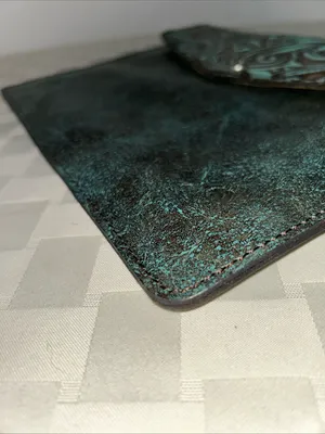 Patricia Nash Turquoise & Brown Tooled Leather Envelope Clutch thumbnail 4