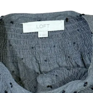 LOFT‎ Women's Gray Smocked Neck Long Sleeve Blouse Black Dot Print Size M thumbnail 3