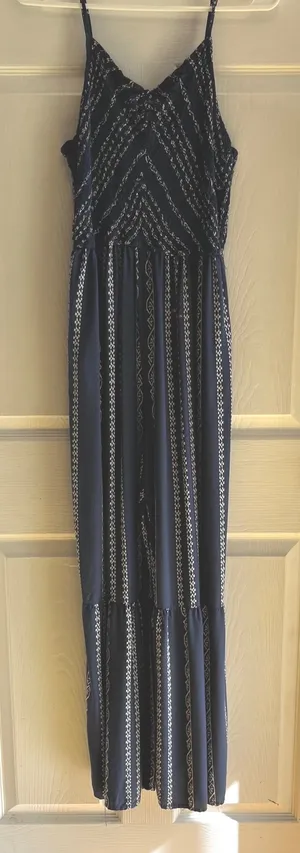 Blue Patterned Lightweight Jumpsuit with Flare BellBottoms Size Large Bohemian thumbnail 1