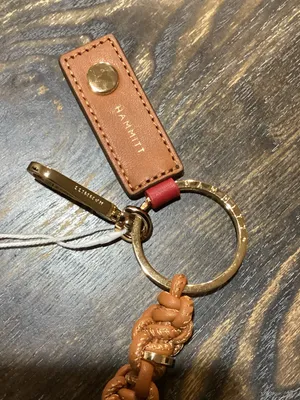 Hammitt Tan Braided Leather Keyring Bag Charm with Gold Hardware and Red Accent thumbnail 2