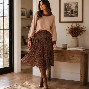 Bohme Colorblock Knit Sweater Women’s Small Blush Brown Balloon Sleeve Soft thumbnail 2