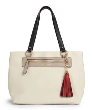 Liz Claiborne Cream Tote with navy Handles and Red Tassel thumbnail 1