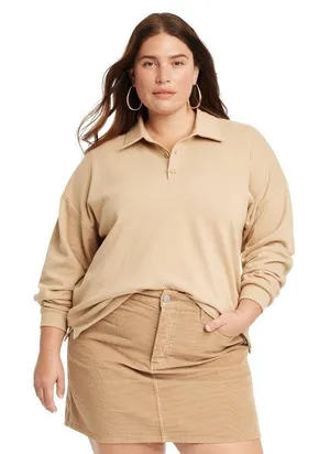 NWT Universal Thread Womens Long Sleeve Polo Shirt 92452282 Tan Brown XXL thumbnail 1