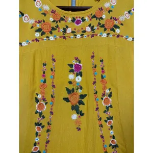 Umgee Womens M Mustard Yellow Embroidered‎ Floral Dress Casual Boho Chic thumbnail 3