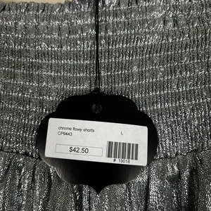 NWT TCEC Womens Chrome Metallic Shorts Silver Futuristic‎ High Rise Smocked Rave thumbnail 6