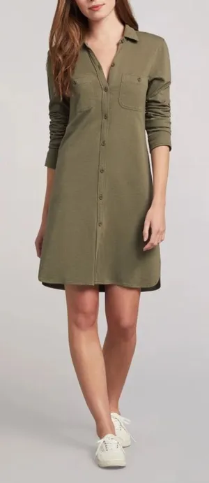NWT FAHERTY Knit Seasons Dress Long‎ Sleeve Midi Olive Medium thumbnail 1