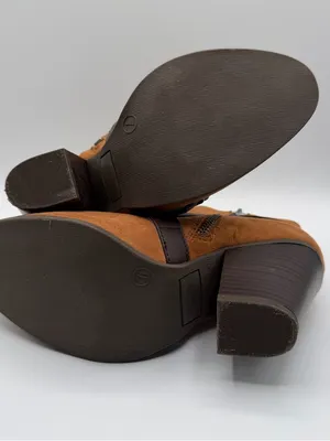 Charming Charlie Womens 7 Cognac Faux Suede Buckle Strap Block Heel Boots thumbnail 6