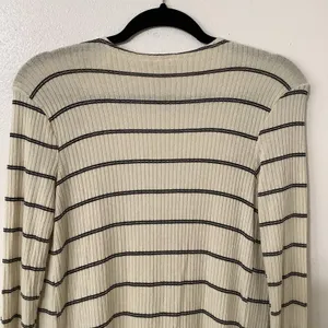 Daytrip Minimalist Chic Cozycore Slouchy‎ Striped Cream Long Open Cardigan Small thumbnail 7