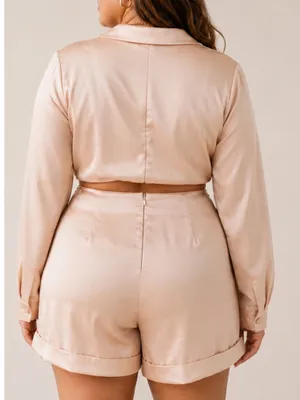 Hello Molly Girls On Top Satin Playsuit Tan Romper Glam Tie Waist thumbnail 2