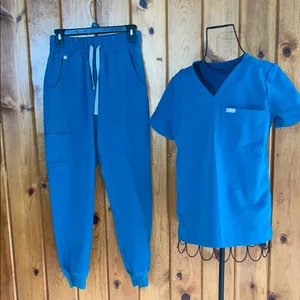 FIGS Blue Scrub Set with Zamora pants and caterinia scrub top XS/SM thumbnail 2