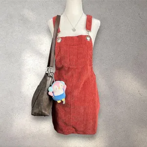 HOT KISS Red Corduroy Overall Dress Juniors' 7 Y2K Academia Preppy Buckle Mini thumbnail 1