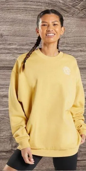 Gymshark Women’s M Oversized‎ Crewneck Sweatshirt Golden Yellow Comfy Lounge New thumbnail 1