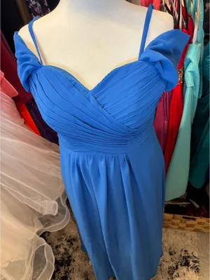 Royal Blue Off Shoulder‎ Prom Dress Lace Up Corset Back Chiffon Gown Size 12 thumbnail 1