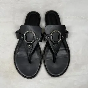 Rebecca‎ Minkoff Black Leather O-Ring Studded Thong Slide Sandals Womens 6M thumbnail 4