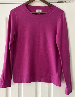 J.Crew Teddie Sweater Small Magenta Pink Cotton Wool‎ Blend Crewneck Pullover thumbnail 1