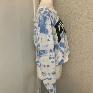 PINK Victoria’s Secret Long Sleeve Tie Dye Crop Top Blue/White L Casual Active thumbnail 5