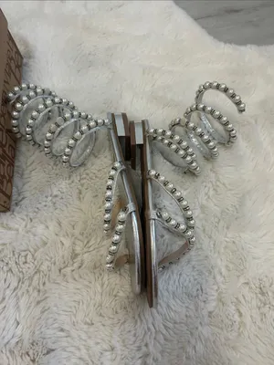 BellaMarie Silver Pearl Spiral Strappy Flat Sandals thumbnail 6