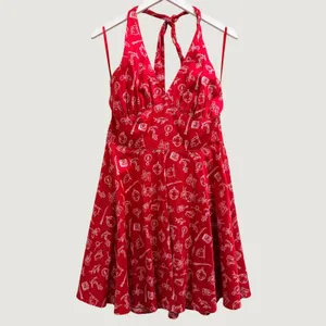 Hell‎ Bunny Red Nautical Print Halter Dress Womens Large Rockabilly Retro Pinup thumbnail 3