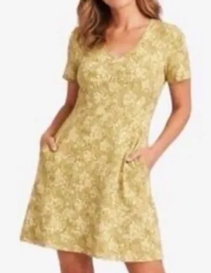 Pact Organic Cotton Floral Fit and Flare V-Neck Midi Dress Chartreuse Yellow S thumbnail 1