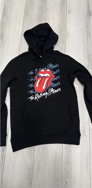 The Rolling Stones 76' World Tour Black Hoodie Sweatshirt Mens Small NWT thumbnail 1