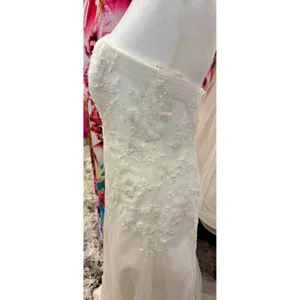 Strapless Lace Applique Tulle Wedding Gown Extra Length Ivory White thumbnail 3