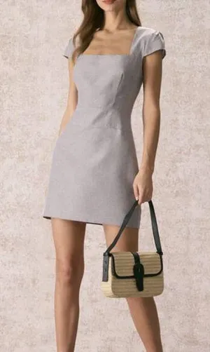 RIHOAS The Grey Square Neck Cap Sleeve Mini Dress 3 thumbnail 1