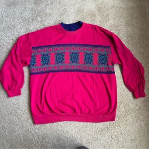 Vintage Women’s Pink Knit Patterned Crewneck Sweater thumbnail 1