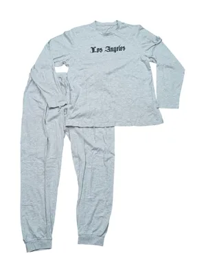 Primark Long Sleeve Pajama Set Gray Los Angeles Womens Large thumbnail 1