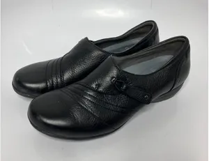 Dansko Loafers Womens 39 Black Good Leather Pleated Strap Comfort Wedge Shoes thumbnail 1