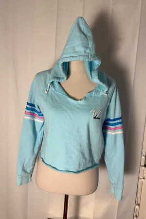Varsity Spirit XS Blue Cropped Hoodie Raw Hem Cheer Sweatshirt Striped thumbnail 1