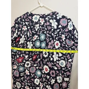 LOFT Navy Floral Button-Front Cardigan with Pink, Teal and White Blooms thumbnail 5