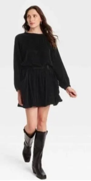 Universal Threads long sleeves velvet black mini length Dress size M romantic new thumbnail 1