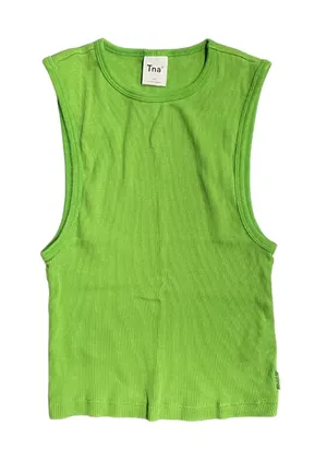 Aritzia Tna Green Ribbed Tank Top Size Small Cropped Casual Flirty Summer thumbnail 1