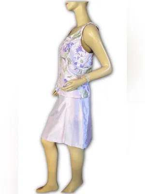 Vintage Y2k Dress Barn Purple Floral Print Satin Sheen Skirt Set (10) thumbnail 3