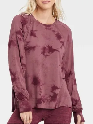JoyLab Tie Dye Long Sleeve Top‎ Super Soft Maroon red size large thumbnail 1