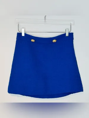 Zara Sapphire Blue Tweed Mini Skirt with Gold Buttons thumbnail 5