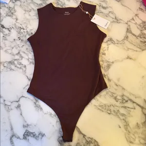 Quince NWT Stretch Cotton Jersey High Neck Sleeveless Bodysuit Cocoa Brown Sz S thumbnail 6