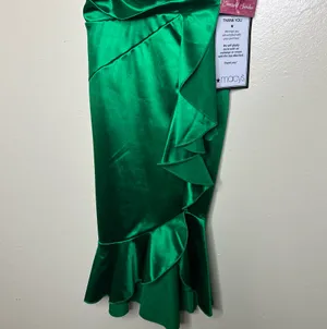 Emerald Sundae Cocktail Dress XS Green Satin Ruffle Flounce Holiday Party V-Neck thumbnail 8