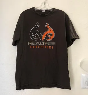 Realtree Outfitters T-Shirt, L, Brown with Camo Orange black Gray Graphic. Measurement in pics thumbnail 1