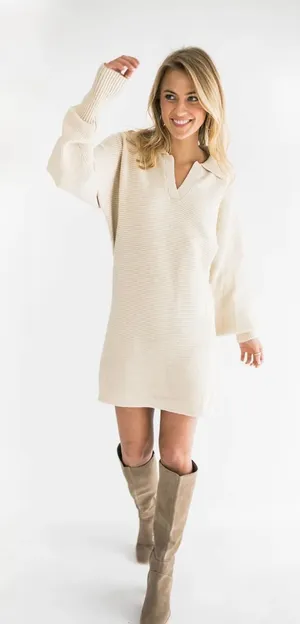 These three boutique fall cream sweater dress thumbnail 1