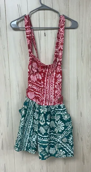 Free People Palm Bay Tropical Bandana Print Shortalls Romper medium NWOT thumbnail 1