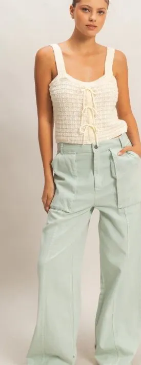 HYFVE Wide-Leg Utility Pants in Mint Green size small thumbnail 1